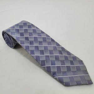 Croft & Barrow Silk Necktie Blue Gray Diagonal Checkered Stripes Designer